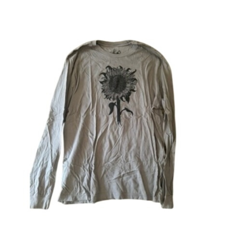 Womens Grey Sunflower Graphic Long Sleeve T-Shirt Crew Neck Casual Top